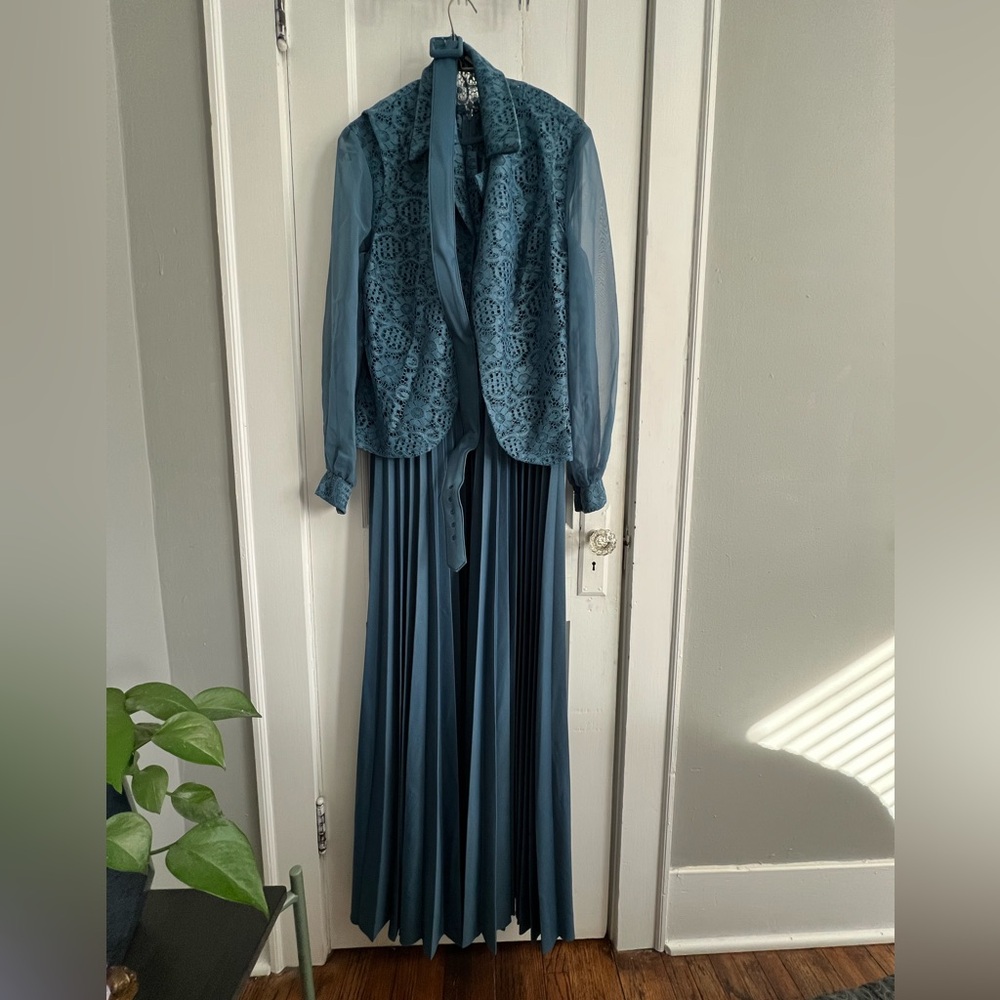 Vintage 3 Piece Women’s Dress Jacket Belt 1970s Size 14 Blue